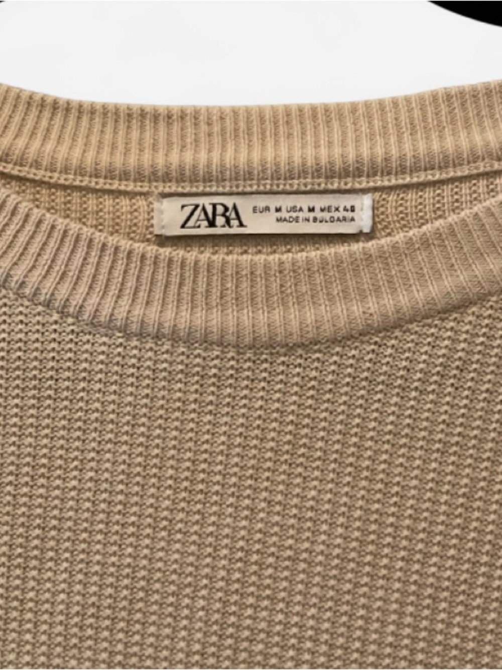 ZARA Men's Light Beige Waffle Knit Crewneck Textured Sweater *NWOT*